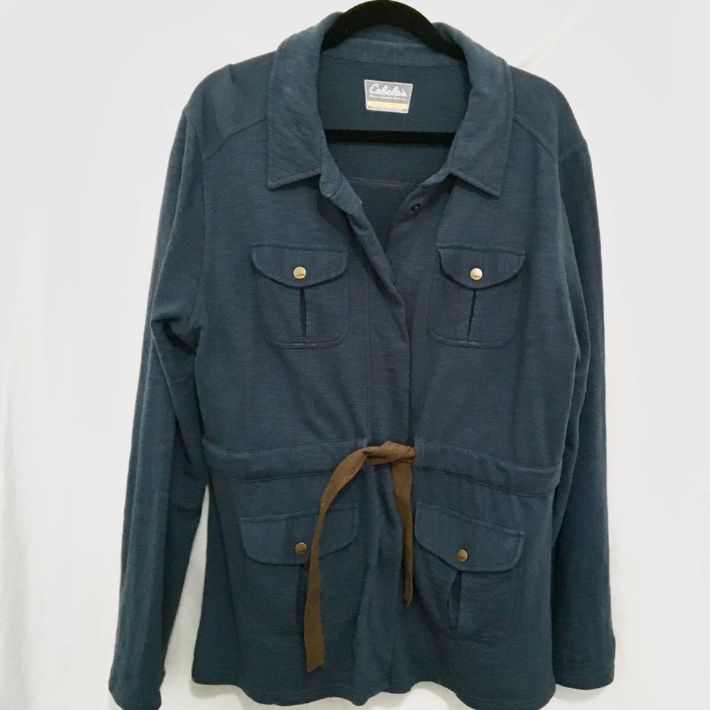 CABELAS SNAP-T BELTED LIGHTWEIGHT JACKET COAT Women's SIZE XLarge Blue
